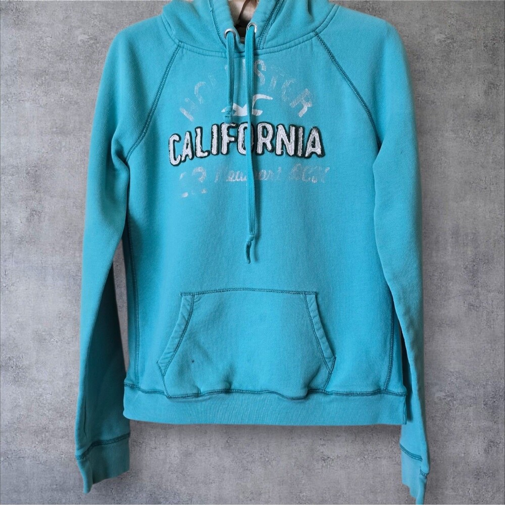 Hollister California Newport Beach Women's Spell Out Teal Hoodie Size XL